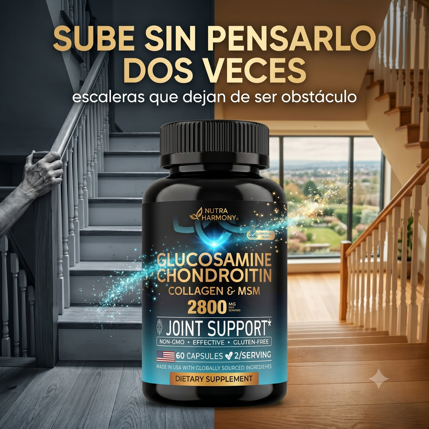 Glucosamine Chondroitin — Apoyo Articular Avanzado · 1500mg + 1200mg · Dosis Clínica para Artrosis y Movilidad